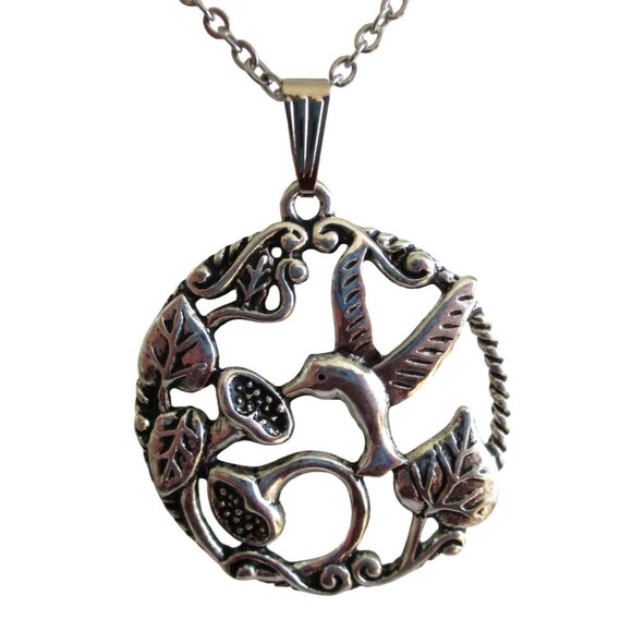 New Hummingbird and Floral Pendant Necklace - Nature Bird Jewelry - Gift Boxed - Picture 1 of 8